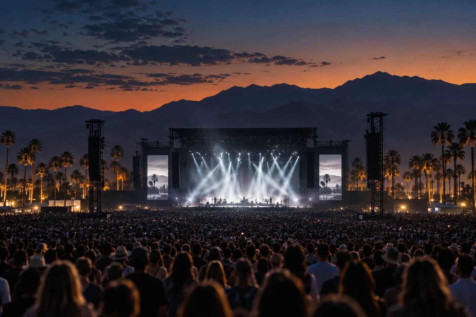 Illustrative Coachella Valley outdoor concert at dusk