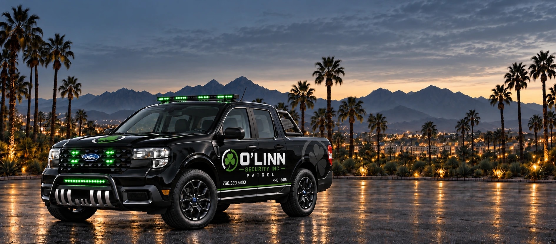 Illustrative black O’Linn Maverick patrol vehicle in the Coachella Valley