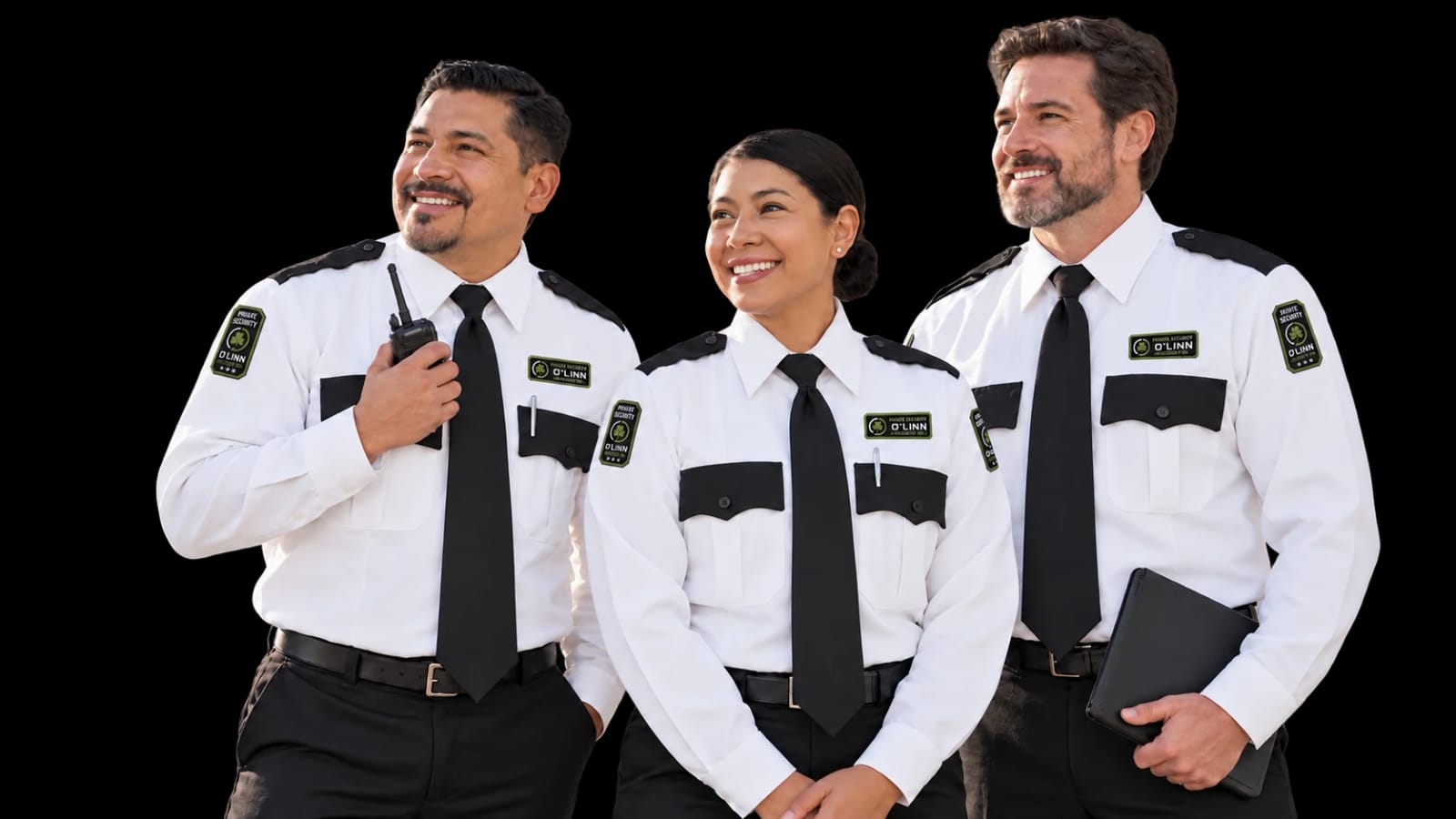 Illustrative O’Linn officers in white dress uniforms with the current rectangular shoulder and chest patches