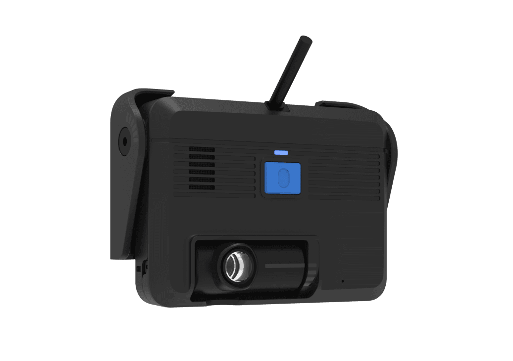 Samsara dual-facing dash camera with lens and mounting bracket